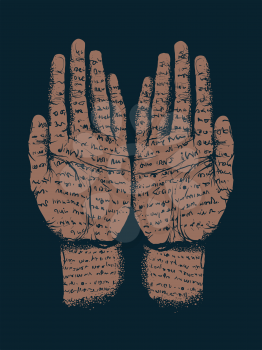 Stencil Illustration of Hands Showing Abstract Writing On Its Palm and Wrists