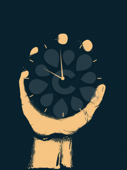 Stencil Illustration of a Hand Holding a Clock at Ten