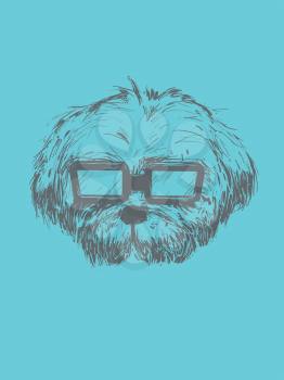 Sketch Illustration of a Dog Head Wearing Sunglasses