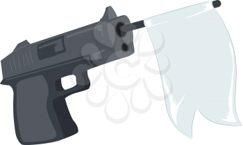Illustration of a Gun with a White Ribbon Coming Out of It