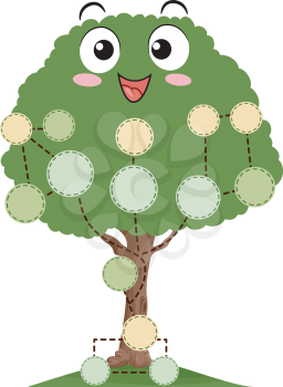 Illustration of a Family Tree Mascot Smiling and with Blank Labels