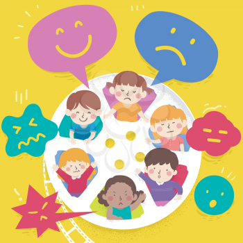 Illustration of Kids and a Film Reel Showing Different Faces from Happy to Anger