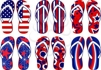 Royalty Free Clipart Image of a Set of American Flag Flipflops