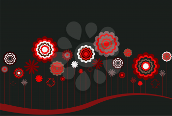 Royalty Free Clipart Image of Red, White and Grey Flowers on Black