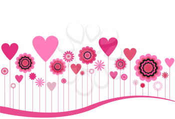 Royalty Free Clipart Image of Pink Hearts and Flowers on a White Background