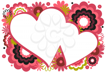 Royalty Free Clipart Image of Two Hearts With Flowers