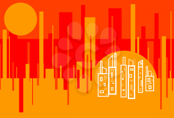Royalty Free Clipart Image of a Red Hot City Background