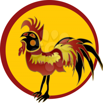 Royalty Free Clipart Image of a Rooster in a Red Frame