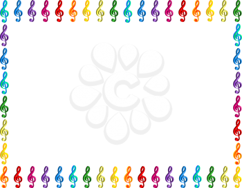 Royalty Free Clipart Image of a Border Made of a Spectrum of Treble Clefs
