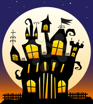 Royalty Free Clipart Image of a Haunted House at Sunset