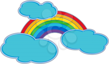 Royalty Free Clipart Image of an Outlined Multicoloured Spectrum With Clouds