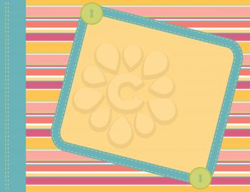 Royalty Free Clipart Image of a Rectangular Frame on a Striped Background With Buttons and Stitching