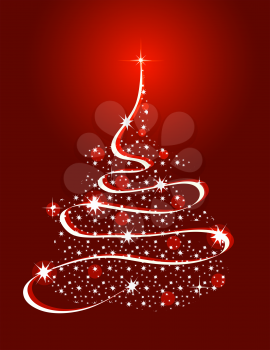 Royalty Free Clipart Image of a Christmas Tree Made of Stars and Ribbon