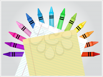 Royalty Free Clipart Image of Crayons and Paper