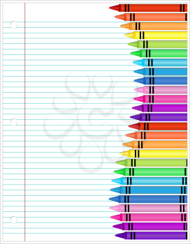 Royalty Free Clipart Image of a Lined Page With a Crayon Border