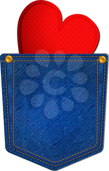 Royalty Free Clipart Image of a Heart in a Denim Pocket