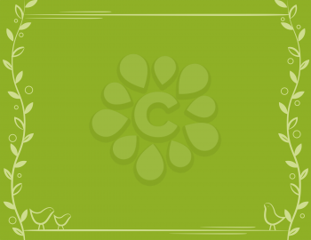 Royalty Free Clipart Image of a Background With Birds in the Corner and a Vine Frame