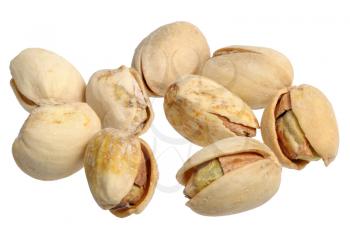 Pistachios on a white background, close-up, isolated
