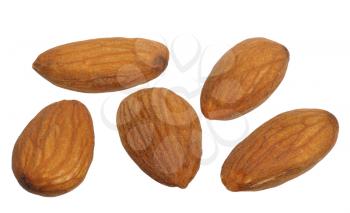 Almonds on white background, close up, isolated