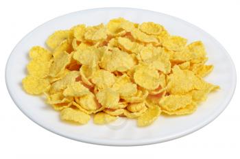 cornflakes in a white plate on a black background, isolated