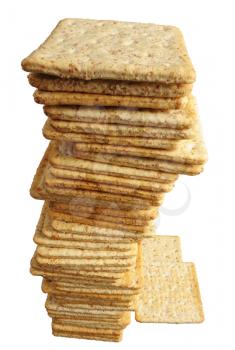 Pile of crackers on a white background, isolated.