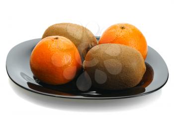 Royalty Free Photo of a Kiwi and a Mandarin on a Plate