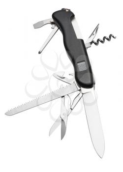 Opened a pocket knife on a white background, isolated