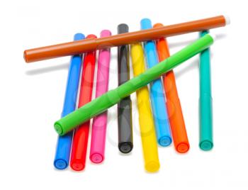 A set of colored felt pens on a white background, isolated