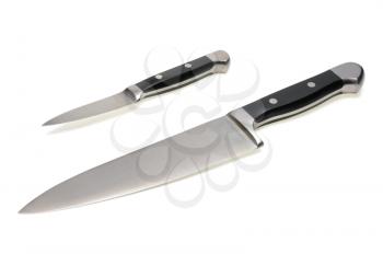 Two forged steel kitchen knife on a white background, isolated