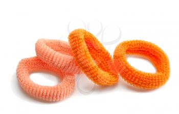 Two pairs of elastic rings for hair, on a white background isolated