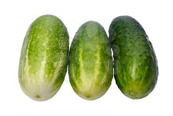 Three cucumber on a white background, isolated