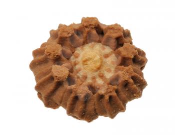 One piece of brown sweet cookies, isolated