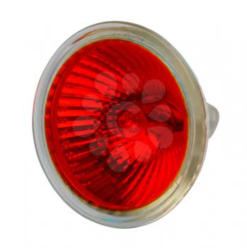 halogen electric lamp in a protective glass case with the reflector and red filter