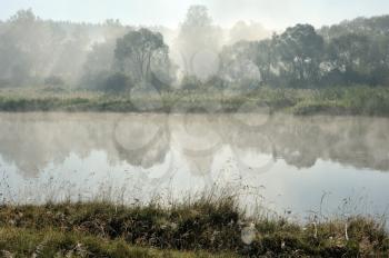 Royalty Free Photo of the Morning Mist on the River Vilija, Belarus.
