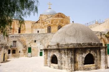Royalty Free Photo of the Dome and Cells on the Roof of the Church of the Holy Sepulchre in Jerusalem
