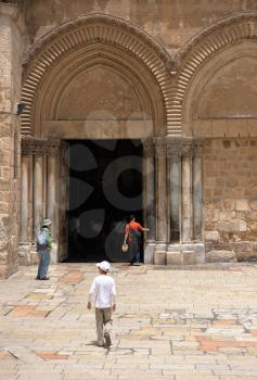 Royalty Free Photo of the Entrance to the Church of the Holy Sepulchre in Jerusalem, Israel
