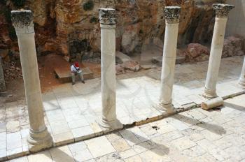 Royalty Free Photo of an Ancient Roman Columns in the Excavations in the Old Part of Jerusalem