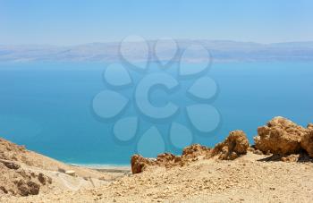 Royalty Free Photo of a View of the Dead Sea From the Slopes of the Judean Mountains in the Area of the Reserve of Ein Gedi