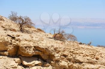 Royalty Free Photo of a View of the Dead Sea from the Clopes of the Judean Mountains in the Area of the Reserve of Ein Gedi