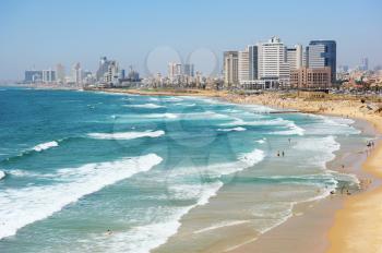 Royalty Free Photo of the Sea Coast and the View of the Tel Aviv From Old Jaffa