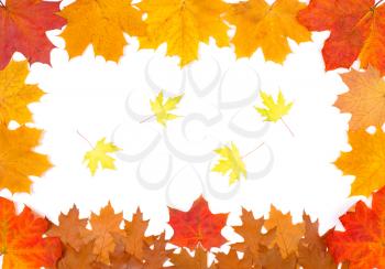 Royalty Free Photo of an Autumn Leaf Border With Falling Leaves in the Centre
