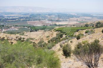 Royalty Free Photo of the South Shore of Lake Kinneret, the Beginning of the Jordan River and the Jordan Valley.