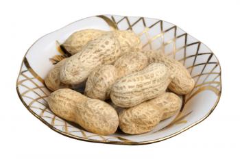 Peanuts in a white plate on a white background, isolated