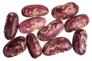 Seed of spotted beans on a white background, close-up.