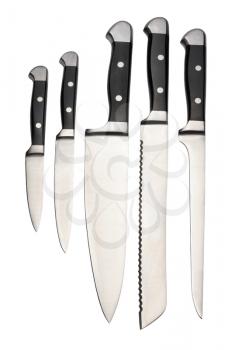 Set of forged steel kitchen knife on a white background, isolated