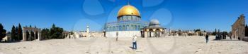 Royalty Free Photo of a Panorama of Temple Mount, Dome of the Rock and El Aqsa Mosque in Jerusalem, Israel.