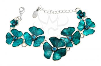 Royalty Free Photo of a Bracelet With Turquoise Flowers and a Silver Clasp