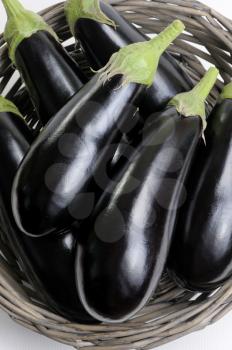 Royalty Free Photo of Eggplants in a Basket