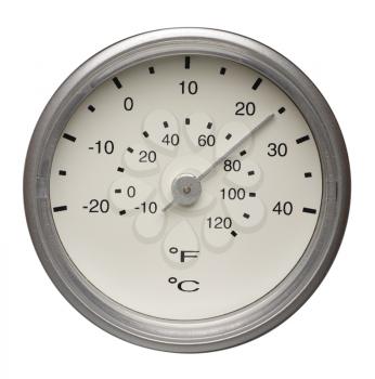 Dial of instrument for measuring temperature, isolated on a white background