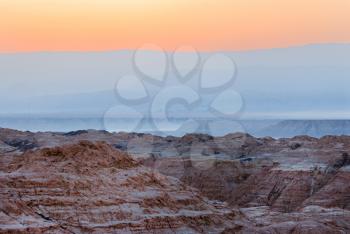 Royalty Free Photo of the Arava Desert in Israel Before Sunrise.